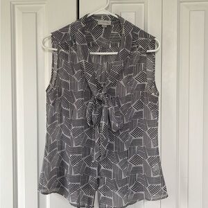 Tahari Sleeveless Tie-Neck Geometric Blouse - Size Medium